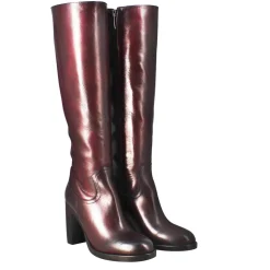 Stivale Al Ginocchio Da Donna Liscio Con Tacco Alto In Pelle Bordeaux