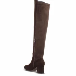 Stivale Alto Da Donna In Pelle Scamosciata Marrone Scuro Gambale Morbido