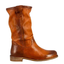 Stivale Da Donna Altezza Polpaccio In Pelle Vintage Colore Cuoio Sfoderato
