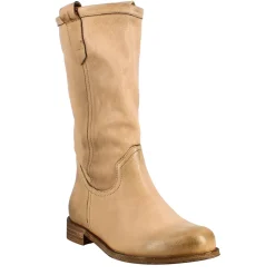 Stivale Da Donna Altezza Polpaccio In Pelle Vintage Colore Beige Sfoderato