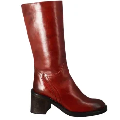 Stivale Diver Altezza Polpaccio Da Donna Con Tacco In Pelle Lavata Colore Rosso