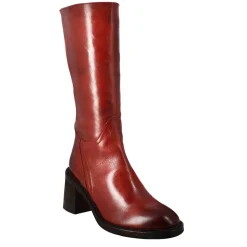 Stivale Diver Altezza Polpaccio Da Donna Con Tacco In Pelle Lavata Colore Rosso