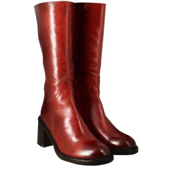 Stivale Diver Altezza Polpaccio Da Donna Con Tacco In Pelle Lavata Colore Rosso