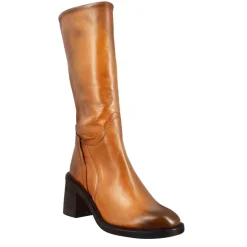 Stivale Diver Altezza Polpaccio Da Donna Con Tacco In Pelle Lavata Colore Cuoio Scuro
