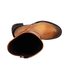 Stivale Diver Altezza Polpaccio Da Donna Con Tacco In Pelle Lavata Colore Cuoio Scuro