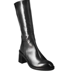 Stivale Diver Altezza Polpaccio Da Donna Con Tacco In Pelle Lavata Color Nero