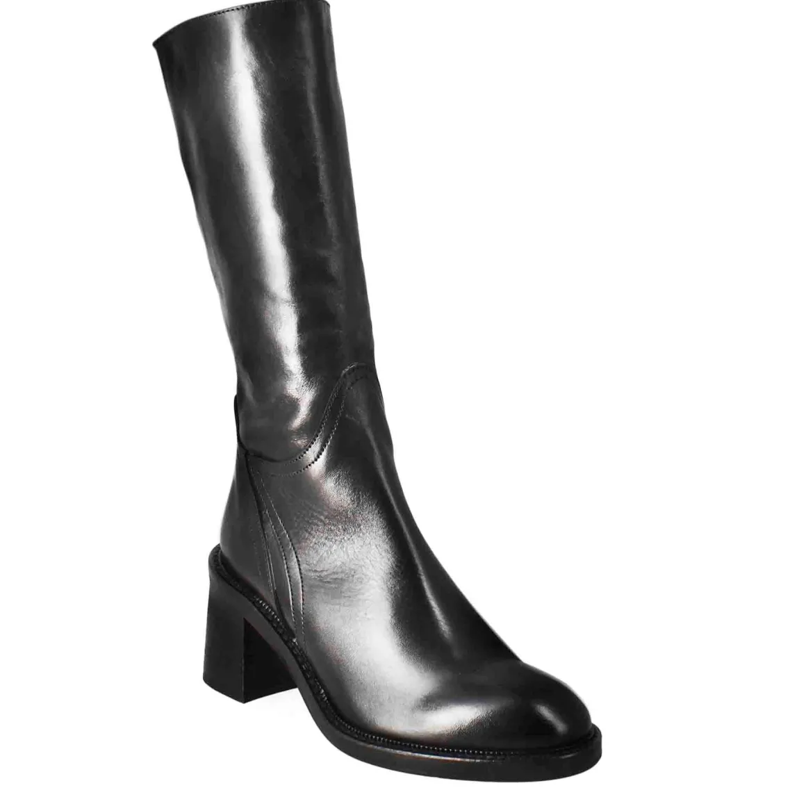 Stivale Diver Altezza Polpaccio Da Donna Con Tacco In Pelle Lavata Color Nero