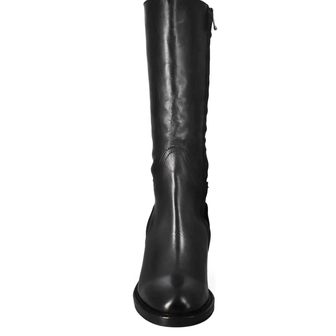 Stivale Diver Altezza Polpaccio Da Donna Con Tacco In Pelle Lavata Color Nero
