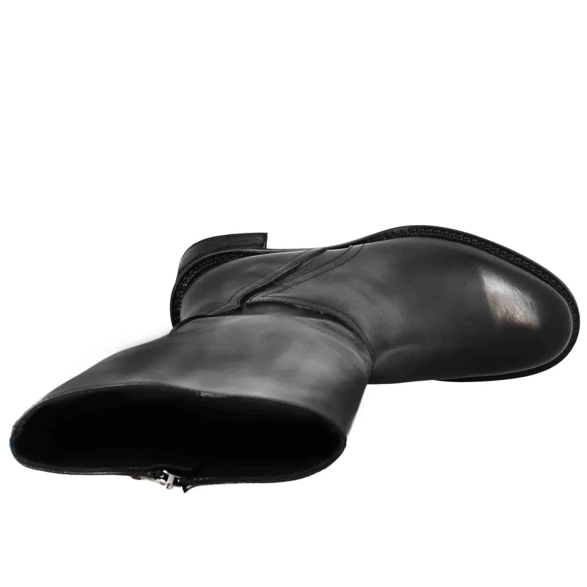 Stivale Diver Altezza Polpaccio Da Donna Con Tacco In Pelle Lavata Color Nero
