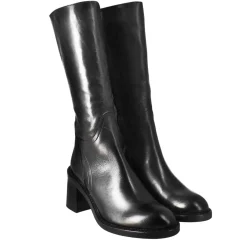 Stivale Diver Altezza Polpaccio Da Donna Con Tacco In Pelle Lavata Color Nero