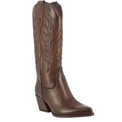 Stivale Texano Da Donna In Pelle Marrone Con Ricamo