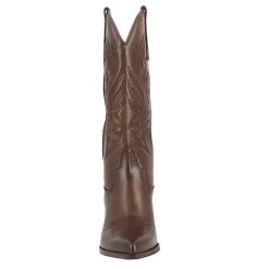 Stivale Texano Da Donna In Pelle Marrone Con Ricamo