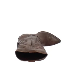 Stivale Texano Da Donna In Pelle Marrone Con Ricamo