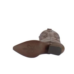 Stivale Texano Da Donna In Pelle Marrone Con Ricamo