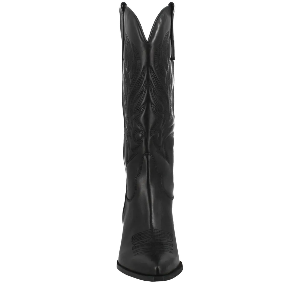 Stivale Texano Da Donna In Pelle Nera Con Ricamo