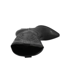 Stivale Texano Da Donna In Pelle Nera Con Ricamo