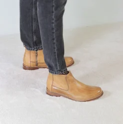 Stivaletti Da Uomo In Pelle Classico Colore Marrone Chiaro Fatti A Mano