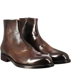 Stivaletto Alto Da Uomo In Pelle Colore Cioccolato Con Chiusura Zip