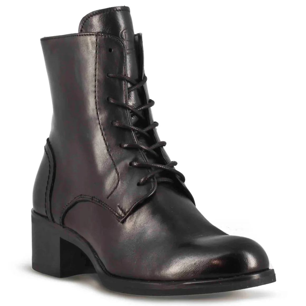 Stivaletto Anfibio Altezza Sopra La Caviglia Da Donna In Vera Pelle Colore Nero
