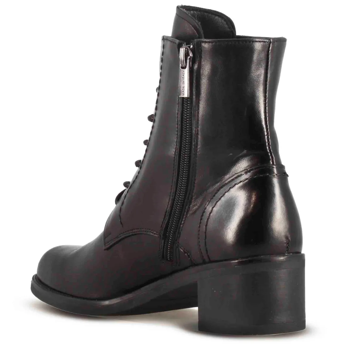 Stivaletto Anfibio Altezza Sopra La Caviglia Da Donna In Vera Pelle Colore Nero
