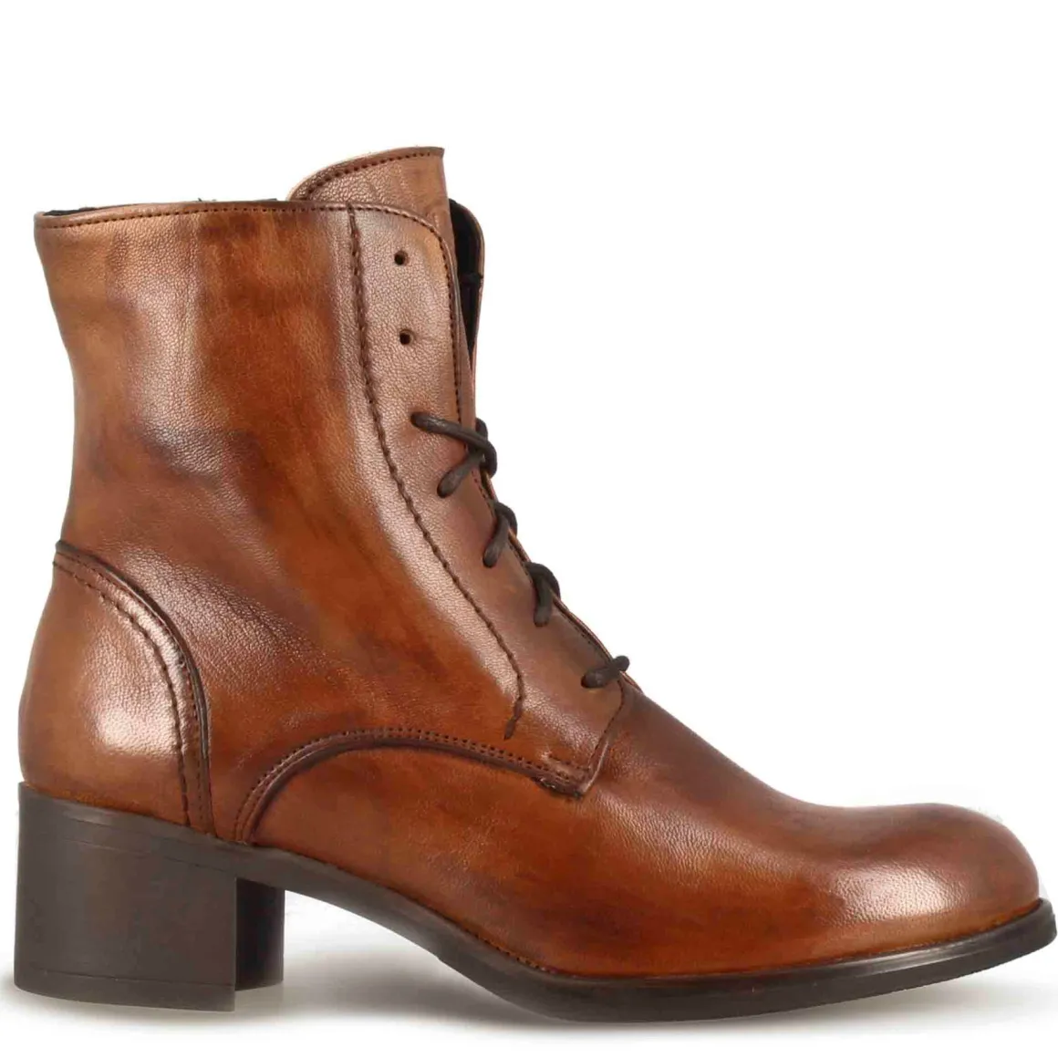 Stivaletto Anfibio Altezza Sopra La Caviglia Da Donna In Vera Pelle Colore Marrone