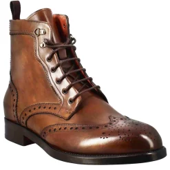 Stivaletto Anfibio Alto Con Lavorazione Brogue Da Uomo In Pelle Colore Cuoio