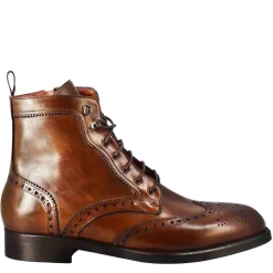 Stivaletto Anfibio Alto Con Lavorazione Brogue Da Uomo In Pelle Colore Cuoio