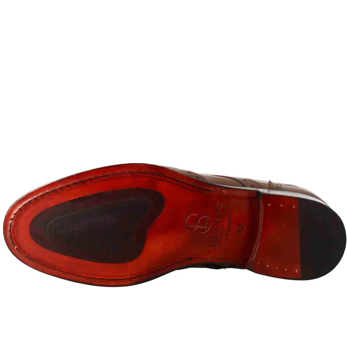 Stivaletto Anfibio Alto Con Lavorazione Brogue Da Uomo In Pelle Colore Cuoio