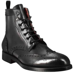 Stivaletto Anfibio Alto Con Lavorazione Brogue Da Uomo In Pelle Colore Nero