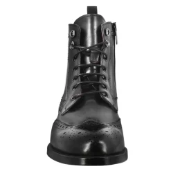 Stivaletto Anfibio Alto Con Lavorazione Brogue Da Uomo In Pelle Colore Nero