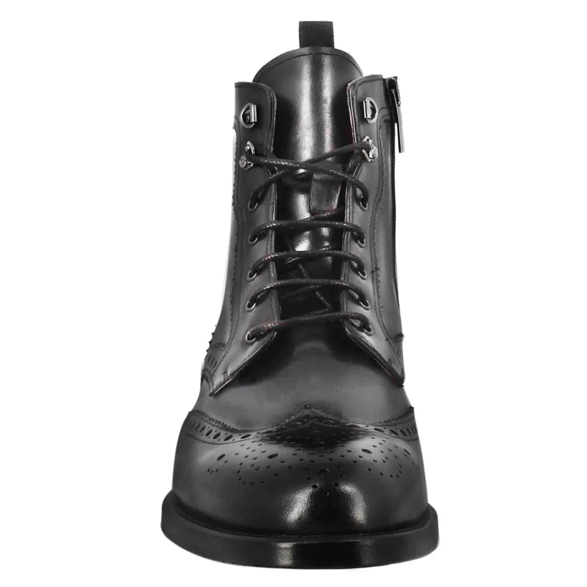 Stivaletto Anfibio Alto Con Lavorazione Brogue Da Uomo In Pelle Colore Nero