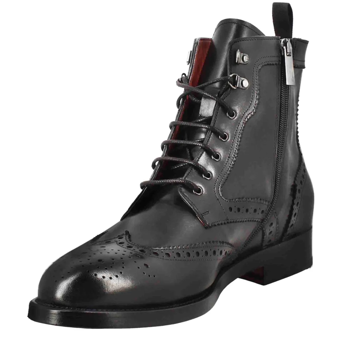 Stivaletto Anfibio Alto Con Lavorazione Brogue Da Uomo In Pelle Colore Nero