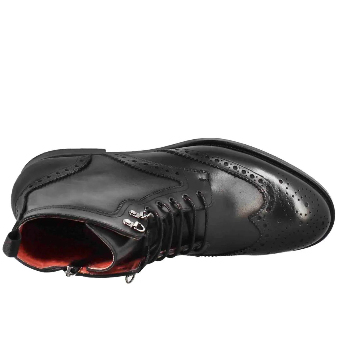 Stivaletto Anfibio Alto Con Lavorazione Brogue Da Uomo In Pelle Colore Nero