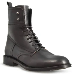 Stivaletto Anfibio Artigianale In Pelle Colore Nero Con Allacciatura