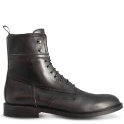 Stivaletto Anfibio Artigianale In Pelle Colore Nero Con Allacciatura