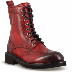 Stivaletto Anfibio Da Donna In Pelle Rossa Con Dettagli Brogue