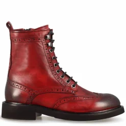 Stivaletto Anfibio Da Donna In Pelle Rossa Con Dettagli Brogue