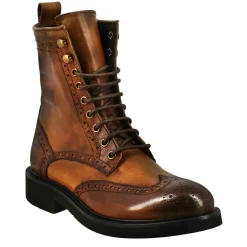 Stivaletto Anfibio Da Donna Con Dettagli Brogue In Pelle Lavata Colore Cuoio Scuro