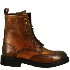 Stivaletto Anfibio Da Donna Con Dettagli Brogue In Pelle Lavata Colore Cuoio Scuro