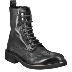Stivaletto Anfibio Da Donna Con Dettagli Brogue Paupa In Pelle Lavata Colore Nero