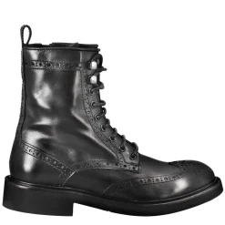 Stivaletto Anfibio Da Donna Con Dettagli Brogue Paupa In Pelle Lavata Colore Nero