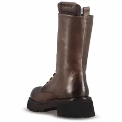 Stivaletto Anfibio Da Donna In Vera Pelle Colore Marrone Scuro Con Allacciatura