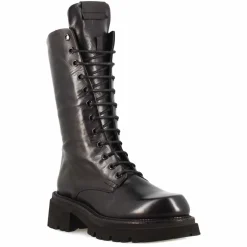 Stivaletto Anfibio Da Donna In Vera Pelle Colore Nero Con Allacciatura