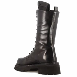 Stivaletto Anfibio Da Donna In Vera Pelle Colore Nero Con Allacciatura