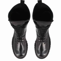 Stivaletto Anfibio Da Donna In Vera Pelle Colore Nero Con Allacciatura