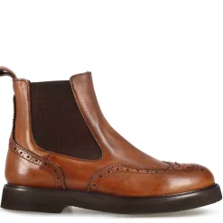Stivaletto Chelsea Brogue Da Donna In Vera Pelle Colore Marrone