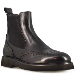 Stivaletto Chelsea Brogue Da Donna In Vera Pelle Colore Nero