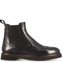 Stivaletto Chelsea Brogue Da Donna In Vera Pelle Colore Nero