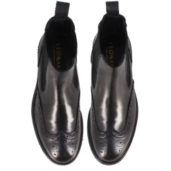 Stivaletto Chelsea Brogue Da Donna In Vera Pelle Colore Nero