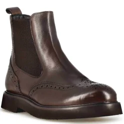 Stivaletto Chelsea Brogue Da Donna In Vera Pelle Colore Marrone Scuro